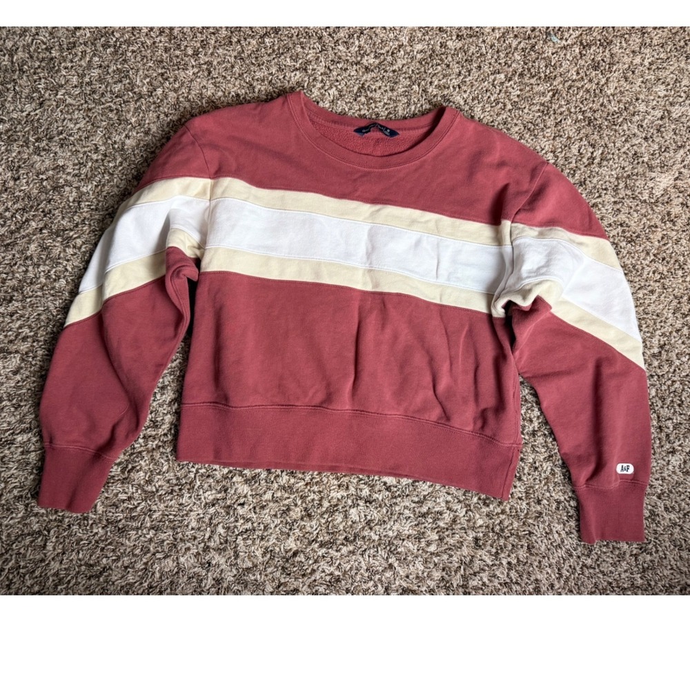Abercrombie & Fitch Womens Colorblock Stripe Crewneck Sweatshirt Pink Medium